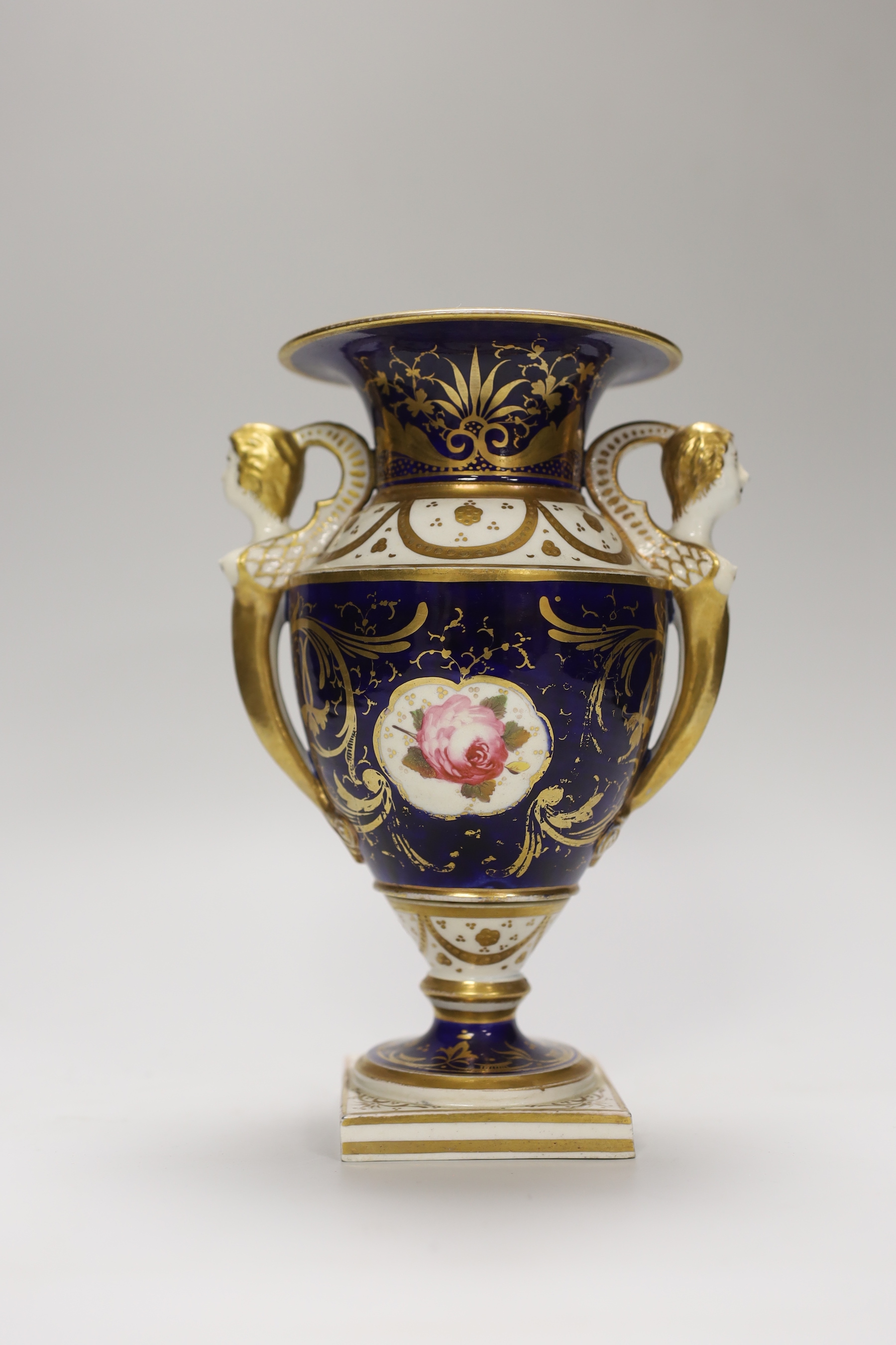 A Chamberlain two handled vase with female bust handles painted with two birds in landscape by Geo. Davis, 20cm high